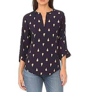 41 Hawthorn Ivy Tulip Print Roll Tab Sleeve Blouse Size Medium